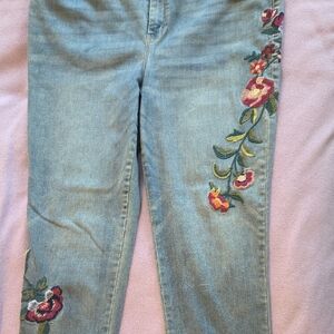 Chico's Blue Floral Embroidered Ankle Jeans
